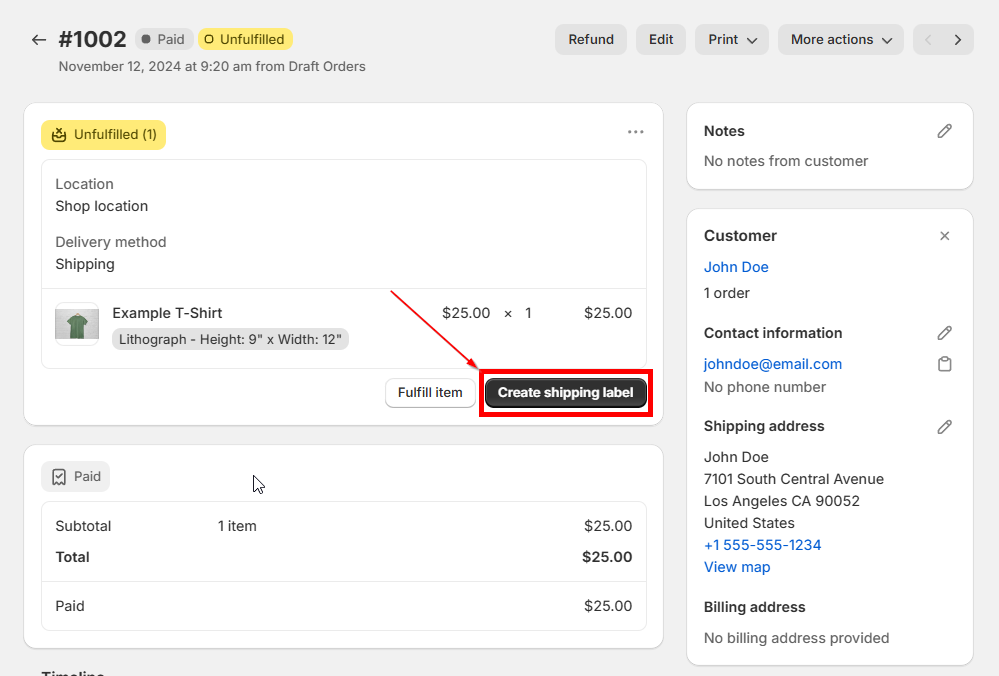 shopify order print shipping label