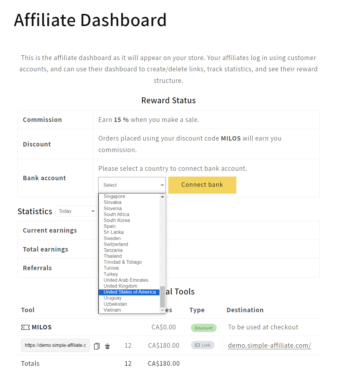 simple affiliate dashboard